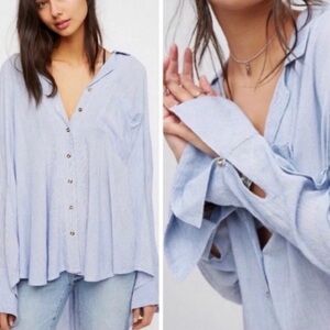 Free people magic breeze flowy blue striped button up blouse